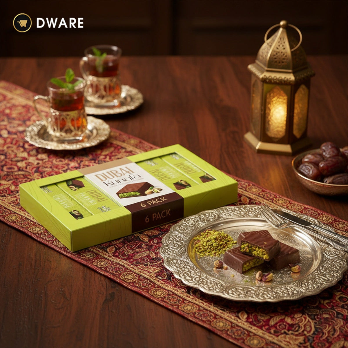Dubai Kunafa Chocolate with Pistachio - 6-Pack Premium Gift Box