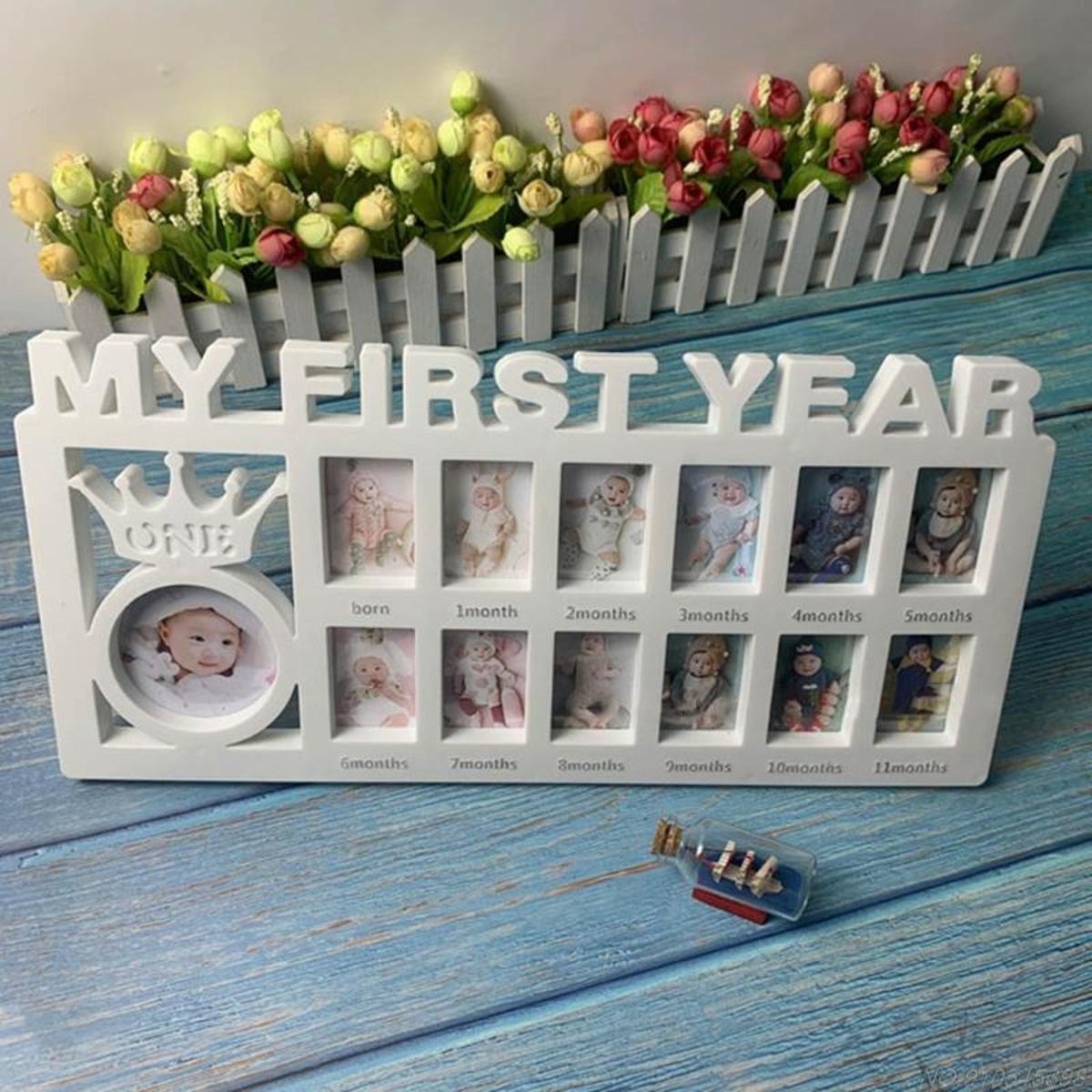 My First Year" Baby Photo Frame 12 Monthly Milestone Pictures