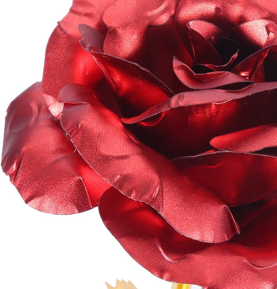 24K Gold Foil Artificial Rose with Base Romantic Gift & Home Décor (Red)